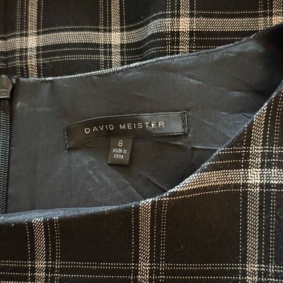 David Meister Black Plaid Cap Sleeve Sheath Dress 8 M Scoop Neck Career Work - Picture 7 of 11